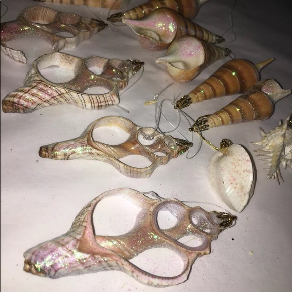 Seashell Christmas TREE ORNAMENTS LOT 12pc sparkly - Picture 3 of 5